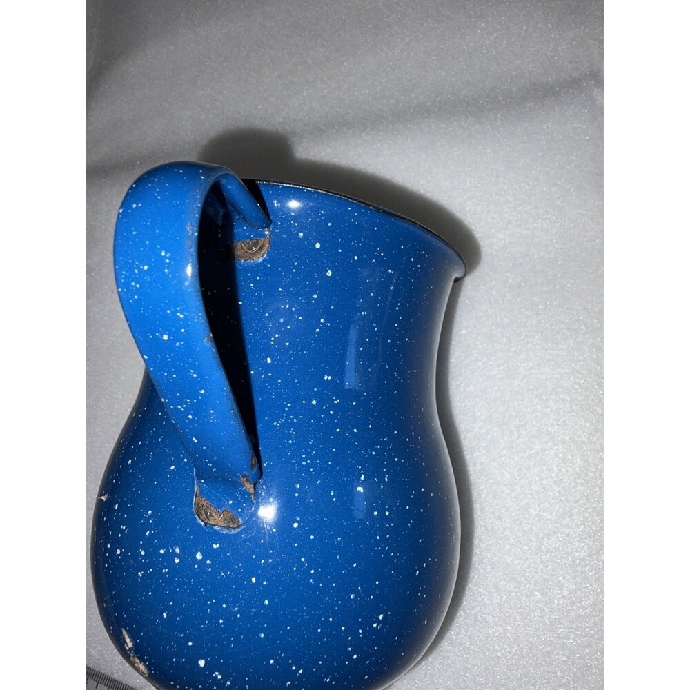 Vintage Enamelware Pitcher Blue 5 Inches Tall Country Farmhouse Decor - Picture 7 of 7